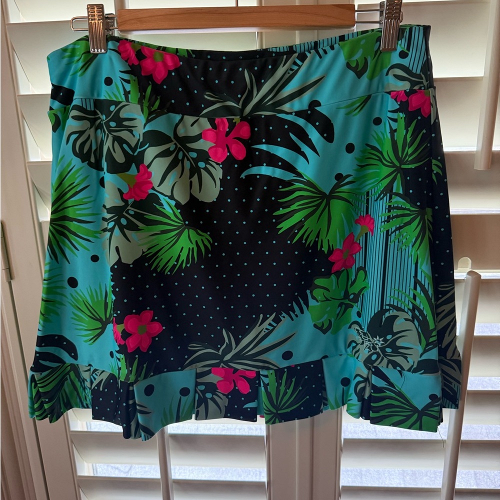 Tzu Tzu Black and Green Tropical Skirt